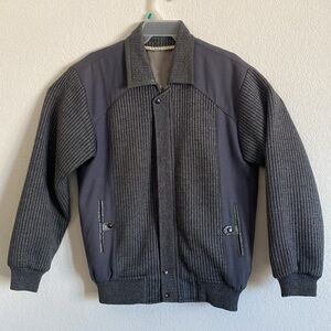 Bomber Jacket with Vertical Ribbed Paneling and Leather Pocket Trim Size M